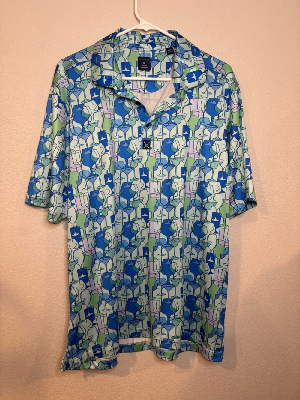 Men's Short-Sleeve Polo in Blue & Green Abstract Drink Print